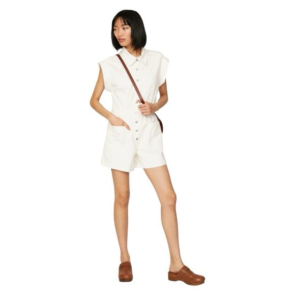 BLANKNYC Pants - Blank NYC White Sleeveless Button-Front Romper